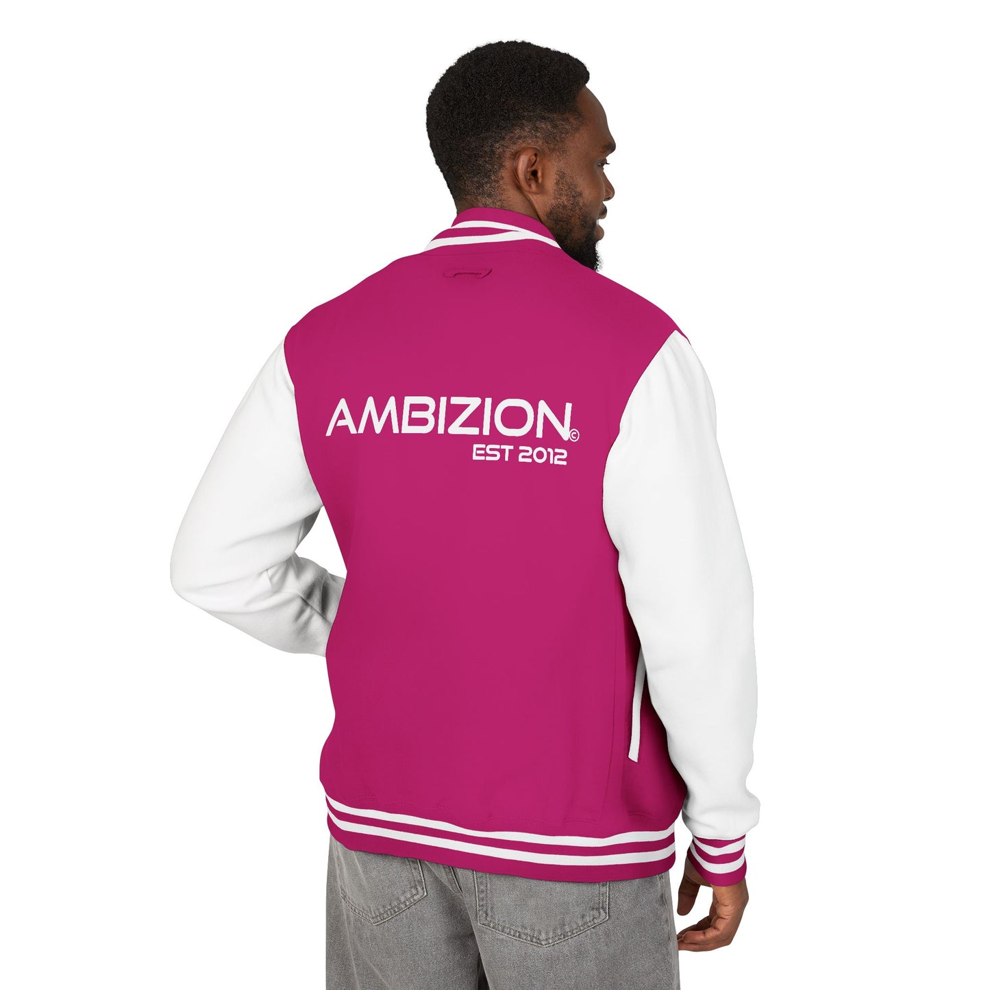 Ambizion Apparel Signature White Logo Letterman Jacket | Black White Varsity Jacket
