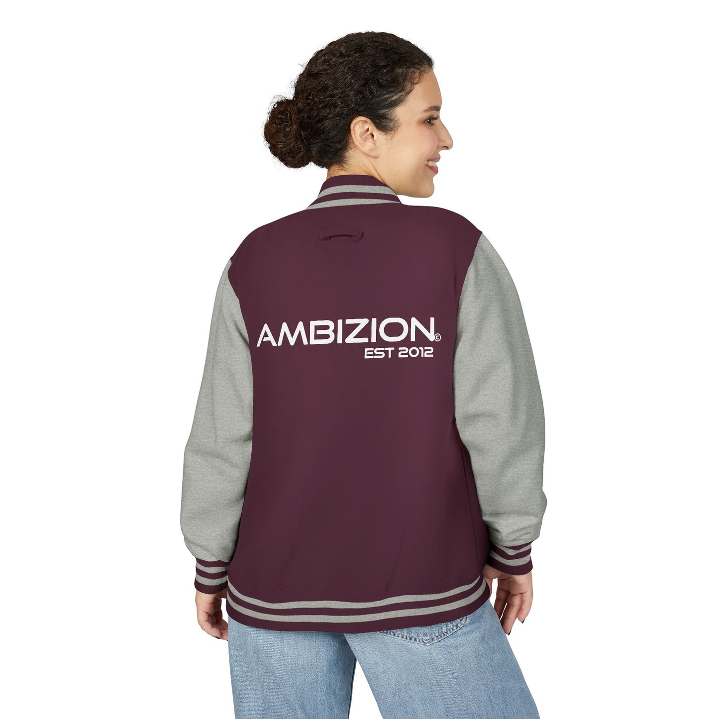 Ambizion Apparel Signature White Logo Letterman Jacket | Black White Varsity Jacket