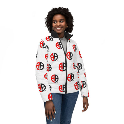 Ambizion Apparel Signature Monogram Black Collar Puffer Jacket- White