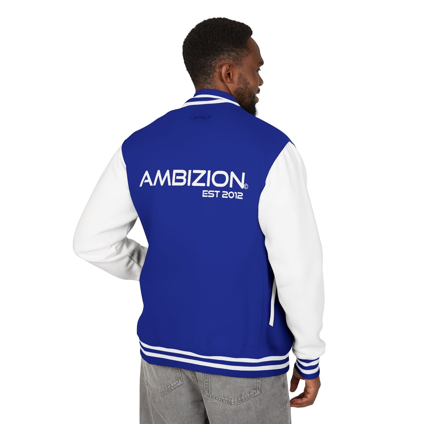 Ambizion Apparel Signature White Logo Letterman Jacket | Black White Varsity Jacket