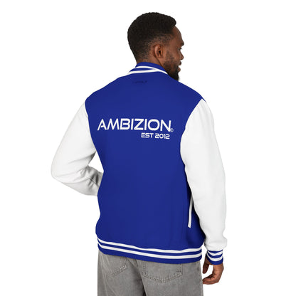 Ambizion Apparel Signature White Logo Letterman Jacket | Black White Varsity Jacket