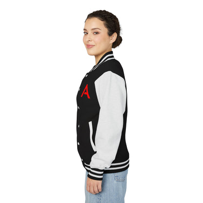 Ambizion Apparel Signature Red Logo Letterman Jacket | Black White Varsity Jacket