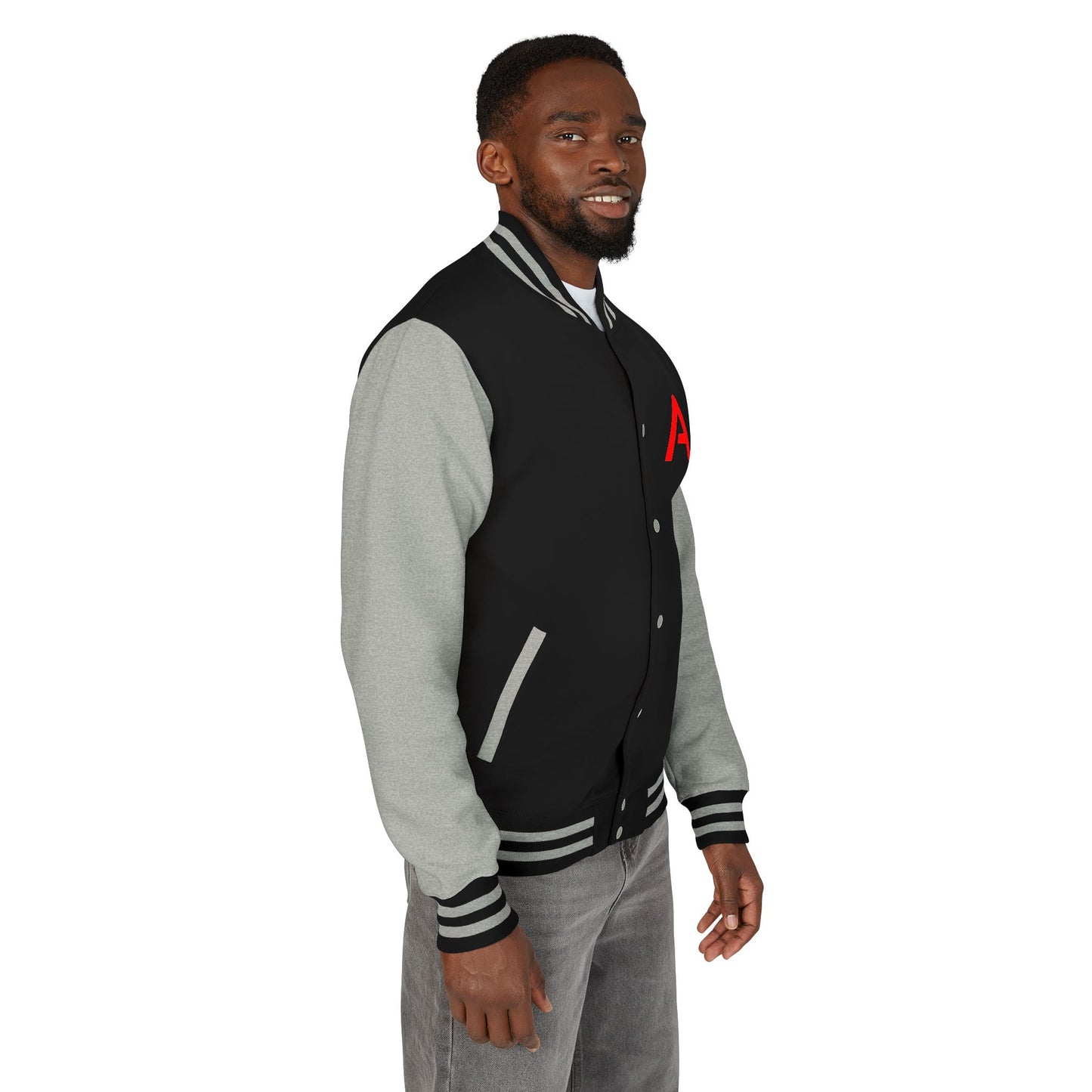 Ambizion Apparel Signature Red Logo Letterman Jacket | Black White Varsity Jacket