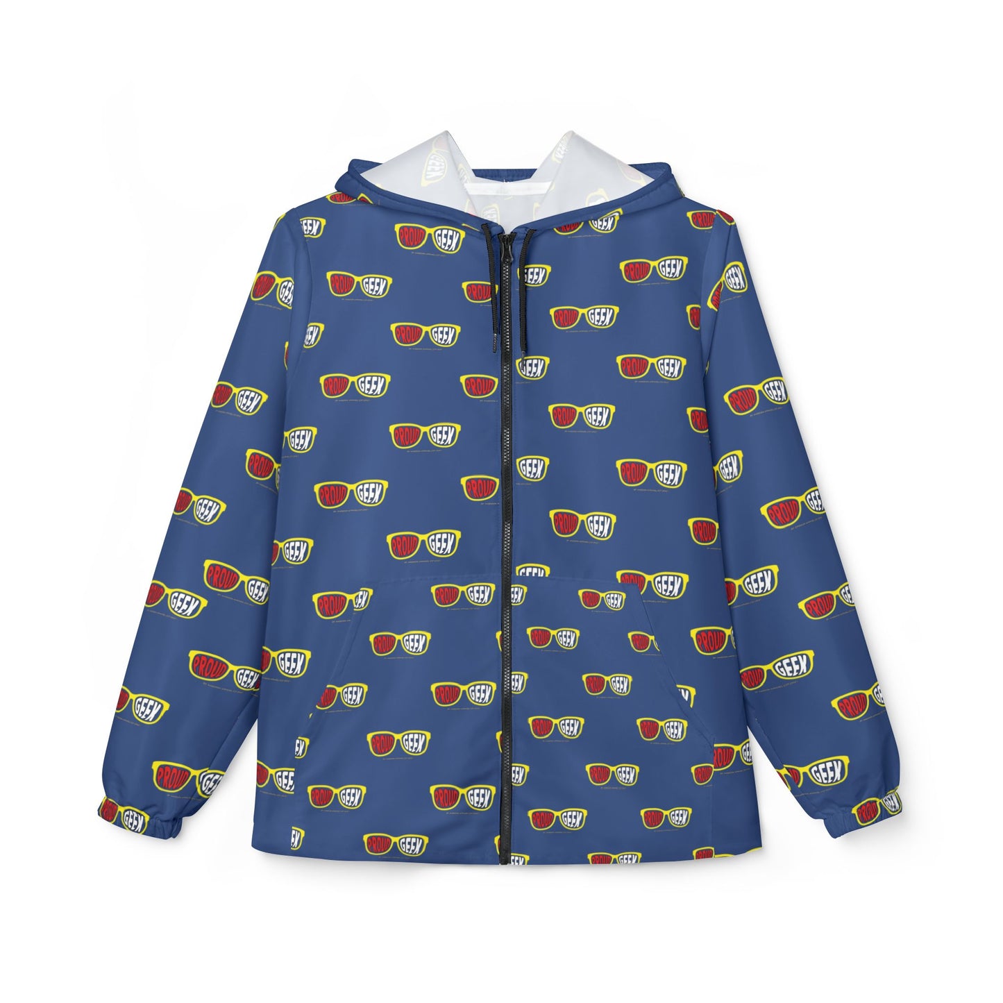 Proud Geek repeat logo Windbreaker Jacket | all-over print Blue
