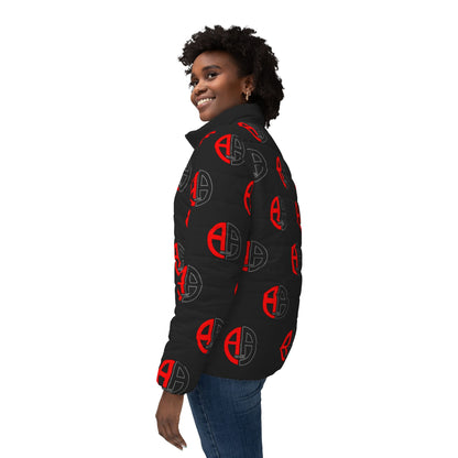 Ambizion Apparel Signature Monogram Black Collar Puffer Jacket- Black