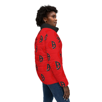 Ambizion Apparel Signature Monogram Black Collar Puffer Jacket- Red
