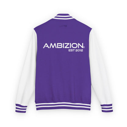 Ambizion Apparel Signature White Logo Letterman Jacket | Black White Varsity Jacket