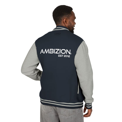 Ambizion Apparel Signature White Logo Letterman Jacket | Black White Varsity Jacket