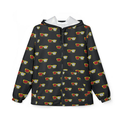 Proud Geek repeat logo Windbreaker Jacket | all-over print Black