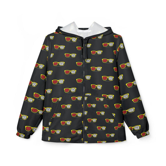 Proud Geek repeat logo Windbreaker Jacket | all-over print Black