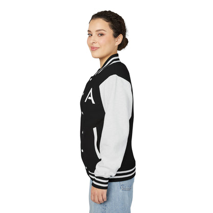 Ambizion Apparel Signature White Logo Letterman Jacket | Black White Varsity Jacket