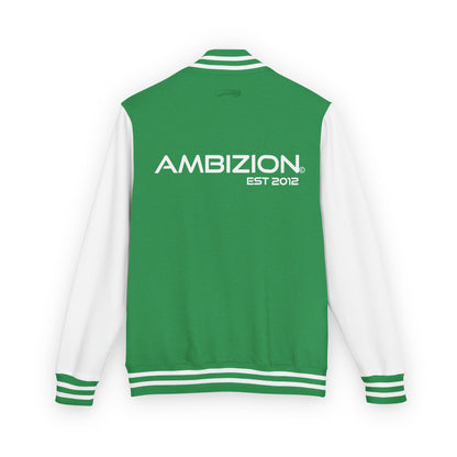 Ambizion Apparel Signature White Logo Letterman Jacket | Black White Varsity Jacket