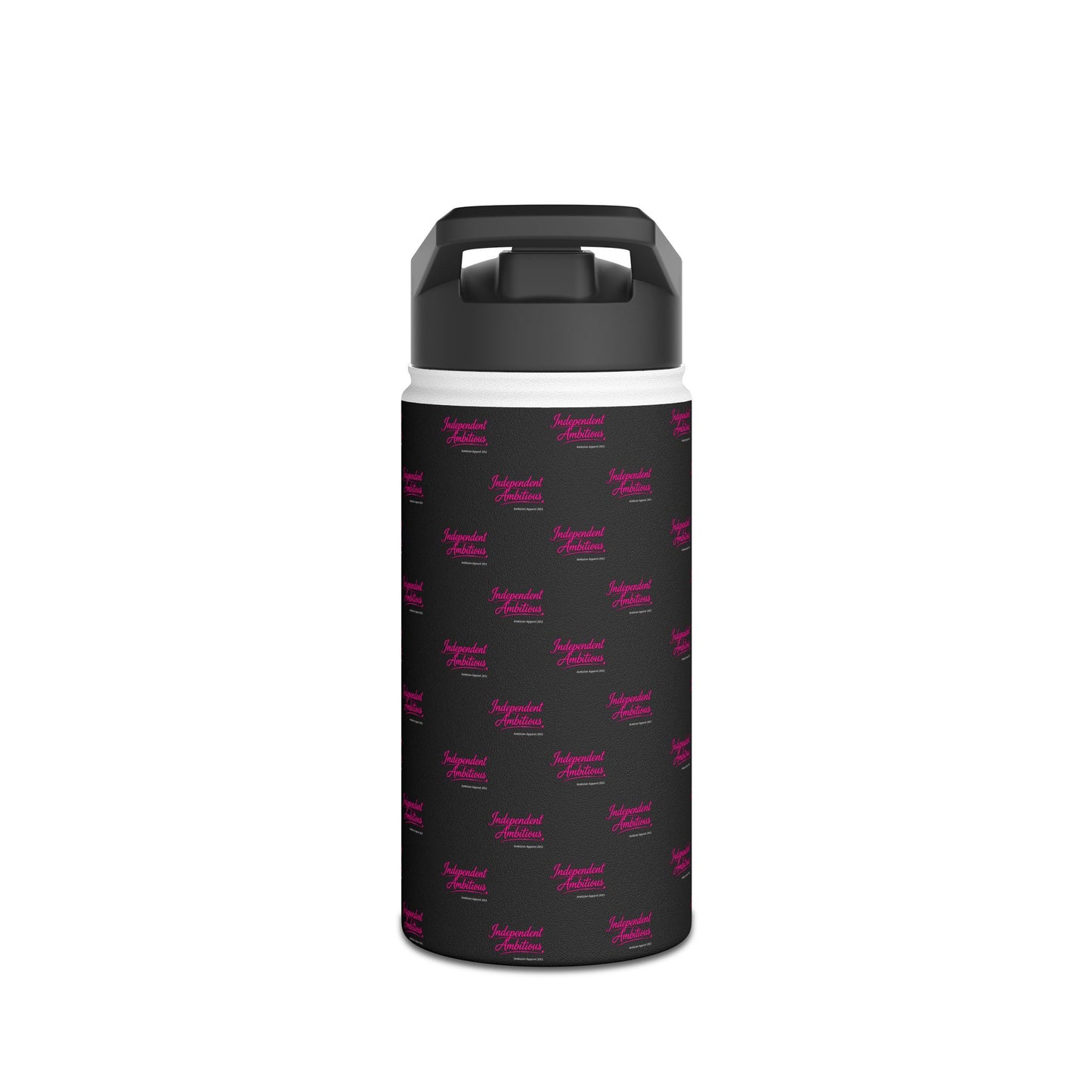 Independent and Ambitious  Stainless Water Bottle — Black Pattern with Pink