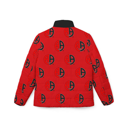 Ambizion Apparel Signature Monogram Black Collar Puffer Jacket- Red