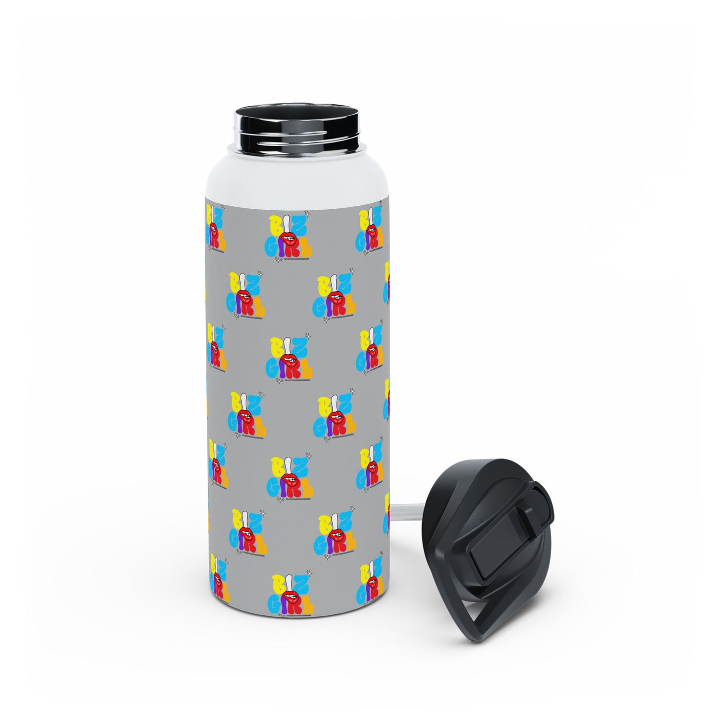 Biz Girl Grey Stainless Water Bottle — Black